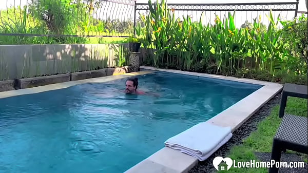 Enjoying the pool and his hard tool