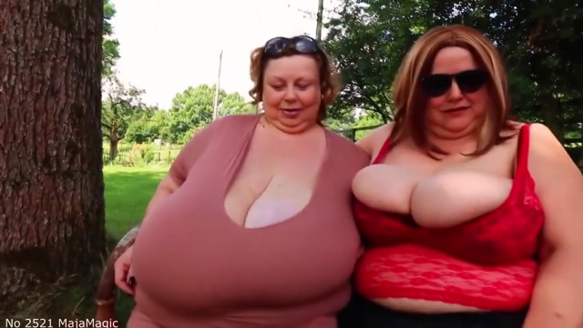 Karola & Maja Pull Their Tits Out Outside